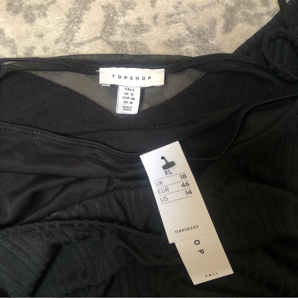 Topshop Tall mesh off the shoulder rib cut out dress in black 🖤 XL / 14 🖤 BNWT - Picture 11 of 14
